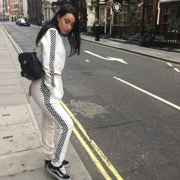 DANIELLE GUIZIO Godspeed White Checkered Tracksuit Sweatsuit Set - Picture 2 of 7